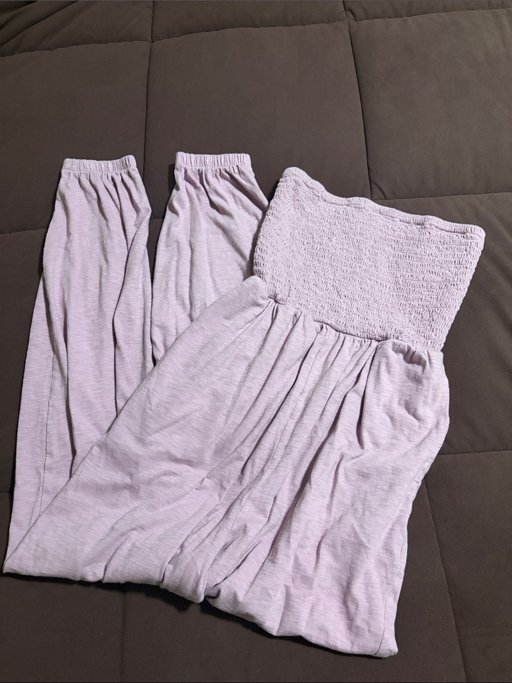 American Eagle Outfitters Lavender Smocked Strapless Jumpsuit